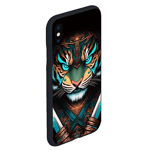 Чехол iPhone XS Max матовый Тигр самурай / 3D-Черный – фото 2