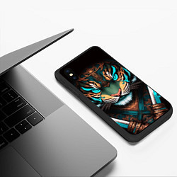 Чехол iPhone XS Max матовый Тигр самурай, цвет: 3D-черный — фото 2