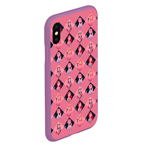 Чехол iPhone XS Max матовый Розовая клеточка black pink / 3D-Фиолетовый – фото 2