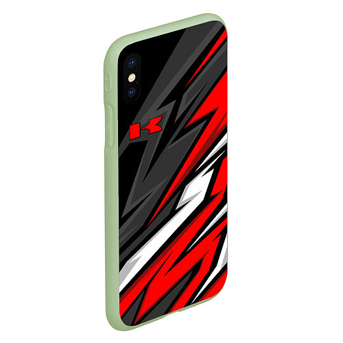 Чехол iPhone XS Max матовый Kawasaki - red uniform / 3D-Салатовый – фото 2