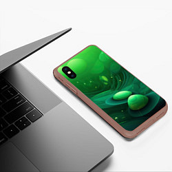 Чехол iPhone XS Max матовый Зеленые выпуклые шары текстура, цвет: 3D-коричневый — фото 2