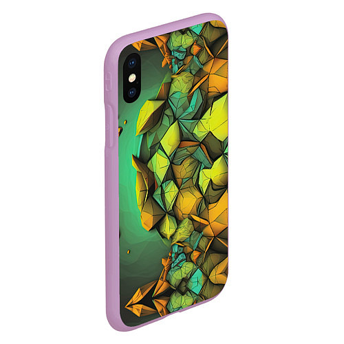 Чехол iPhone XS Max матовый Зеленая объемная абстракция / 3D-Сиреневый – фото 2