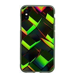 Чехол iPhone XS Max матовый Зеленые неоновые плитки