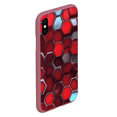 Чехол iPhone XS Max матовый Cyber hexagon red / 3D-Малиновый – фото 2