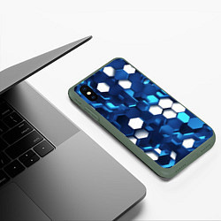 Чехол iPhone XS Max матовый Cyber hexagon Blue, цвет: 3D-темно-зеленый — фото 2