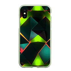 Чехол iPhone XS Max матовый Неоновый зеленый калейдоскоп
