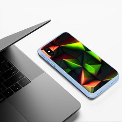 Чехол iPhone XS Max матовый Объемные зеленые треугольники, цвет: 3D-голубой — фото 2