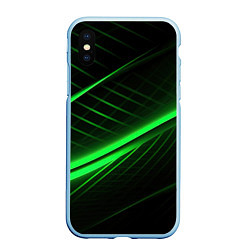 Чехол iPhone XS Max матовый Зеленые полосы на черном фоне, цвет: 3D-голубой