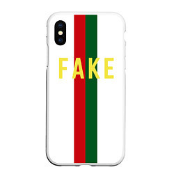 Чехол iPhone XS Max матовый Зелёная и красная полосы с надписью Fake, цвет: 3D-белый