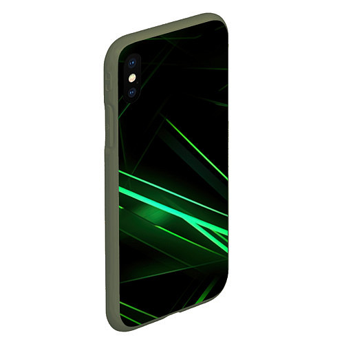 Чехол iPhone XS Max матовый Green lines black backgrouns / 3D-Темно-зеленый – фото 2