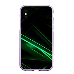 Чехол iPhone XS Max матовый Green lines black backgrouns