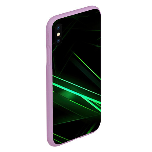 Чехол iPhone XS Max матовый Green lines black backgrouns / 3D-Сиреневый – фото 2