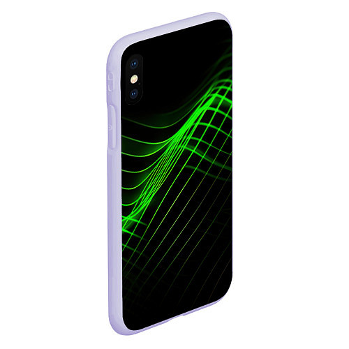 Чехол iPhone XS Max матовый Зеленые яркие линии / 3D-Светло-сиреневый – фото 2