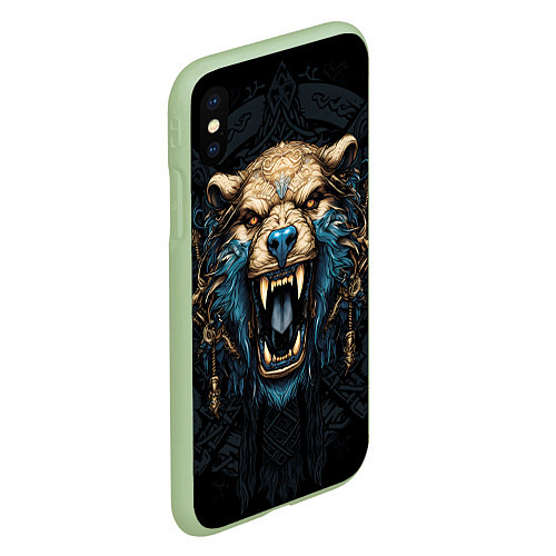 Чехол iPhone XS Max матовый Скандинавский медведь / 3D-Салатовый – фото 2