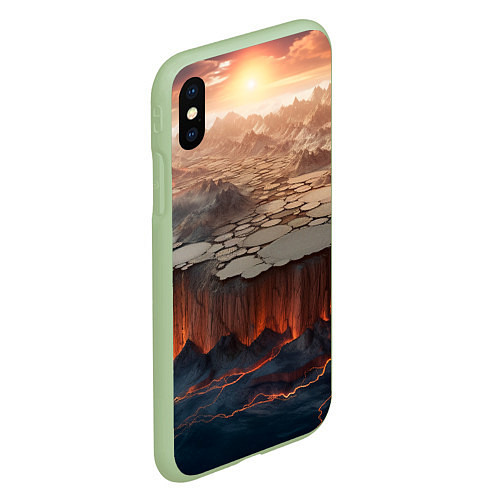 Чехол iPhone XS Max матовый Разлом земли и лавовой поверхности / 3D-Салатовый – фото 2