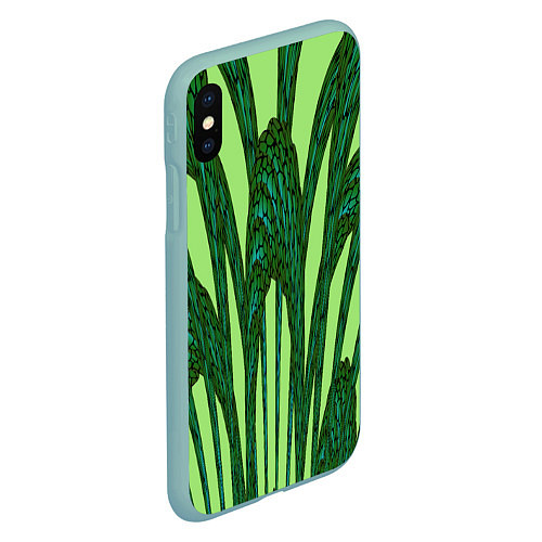 Чехол iPhone XS Max матовый Зеленый растительный мотив / 3D-Мятный – фото 2