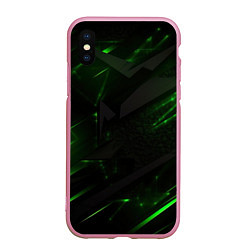 Чехол iPhone XS Max матовый Dark black green abstract, цвет: 3D-розовый