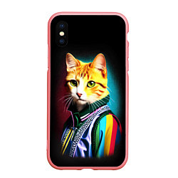 Чехол iPhone XS Max матовый Модный рыжий кот - неон - поп-арт, цвет: 3D-баблгам
