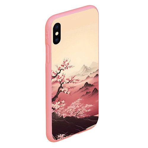 Чехол iPhone XS Max матовый Сакура в горах / 3D-Баблгам – фото 2