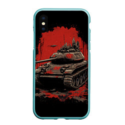 Чехол iPhone XS Max матовый Танк т54 красный фон, цвет: 3D-мятный