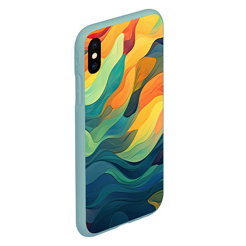 Чехол iPhone XS Max матовый Красочная палитра в волнах / 3D-Мятный – фото 2