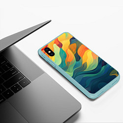 Чехол iPhone XS Max матовый Красочная палитра в волнах, цвет: 3D-мятный — фото 2