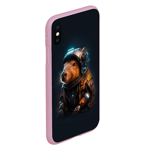 Чехол iPhone XS Max матовый Cool capybara - cyberpunk - neural network / 3D-Розовый – фото 2