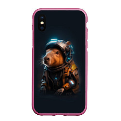 Чехол iPhone XS Max матовый Cool capybara - cyberpunk - neural network, цвет: 3D-малиновый