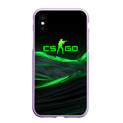 Чехол iPhone XS Max матовый CSGO neon green logo, цвет: 3D-сиреневый