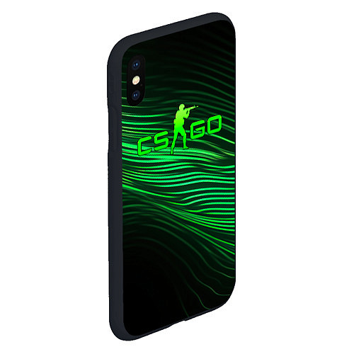 Чехол iPhone XS Max матовый CSGO green lines logo / 3D-Черный – фото 2