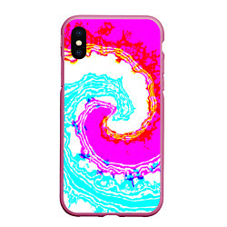 Чехол iPhone XS Max матовый Тай-дай бирюзово-розовый, цвет: 3D-малиновый