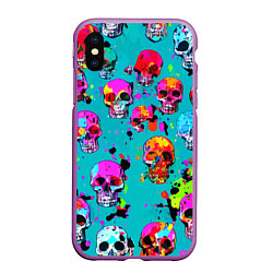 Чехол iPhone XS Max матовый Паттерн из ярких черепов - поп-арт - мода