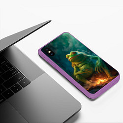 Чехол iPhone XS Max матовый Пепе у костра, цвет: 3D-фиолетовый — фото 2