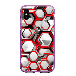 Чехол iPhone XS Max матовый Кибер Hexagon Красный