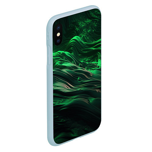 Чехол iPhone XS Max матовый Зеленые абстрактные волны / 3D-Голубой – фото 2