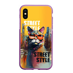 Чехол iPhone XS Max матовый Кот в городе - street style, цвет: 3D-фиолетовый