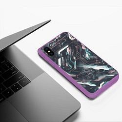 Чехол iPhone XS Max матовый Киберанк полосы, цвет: 3D-фиолетовый — фото 2