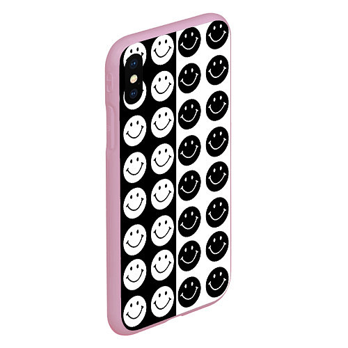 Чехол iPhone XS Max матовый Smiley black and white / 3D-Розовый – фото 2