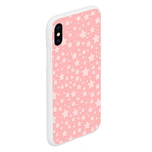 Чехол iPhone XS Max матовый Звёздочки бледно-розовый / 3D-Белый – фото 2