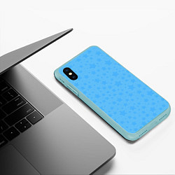 Чехол iPhone XS Max матовый Звёздочки голубой паттерн, цвет: 3D-мятный — фото 2
