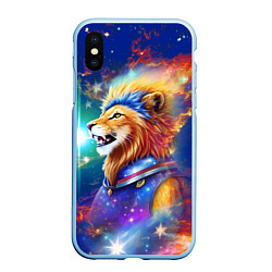 Чехол iPhone XS Max матовый Космический лев - неоновое свечение, цвет: 3D-голубой