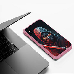Чехол iPhone XS Max матовый Портрет сурового ниндзя, цвет: 3D-малиновый — фото 2