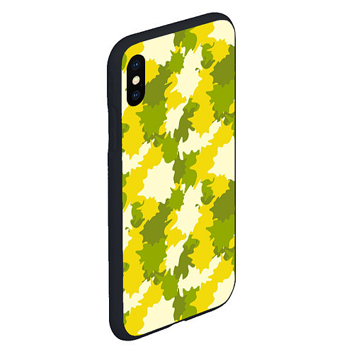 Чехол iPhone XS Max матовый Желто-зеленый камуфляж / 3D-Черный – фото 2