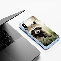 Чехол iPhone XS Max матовый Енот акварель, цвет: 3D-голубой — фото 2