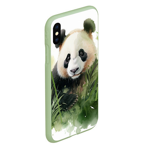 Чехол iPhone XS Max матовый Панда акварель / 3D-Салатовый – фото 2