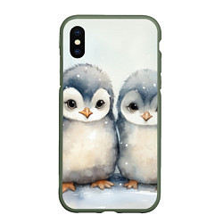 Чехол iPhone XS Max матовый Милые пингвины акварель, цвет: 3D-темно-зеленый