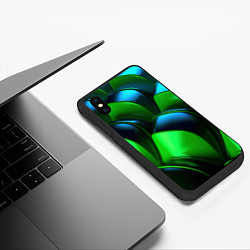 Чехол iPhone XS Max матовый Зеленые абстрактные элементы, цвет: 3D-черный — фото 2