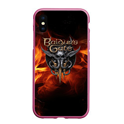 Чехол iPhone XS Max матовый Baldurs Gate 3 fire logo, цвет: 3D-малиновый