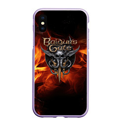 Чехол iPhone XS Max матовый Baldurs Gate 3 fire logo