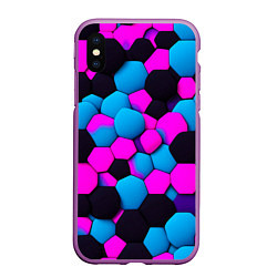 Чехол iPhone XS Max матовый Узор черные розовые синии фигуры, цвет: 3D-фиолетовый